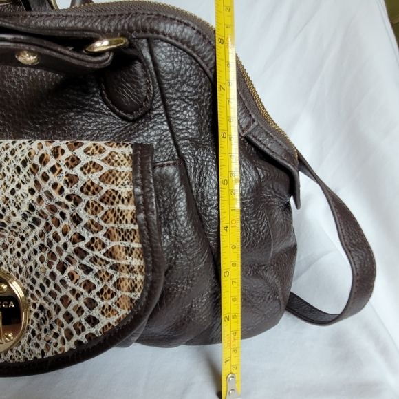 NEW Leather Handbag Gold Accents Faux Croc Turn Lock and Zip - Picture 9 of 13